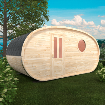 Fasssauna / Gartensauna / Banja / Oval 5,0 m mit Vorraum
